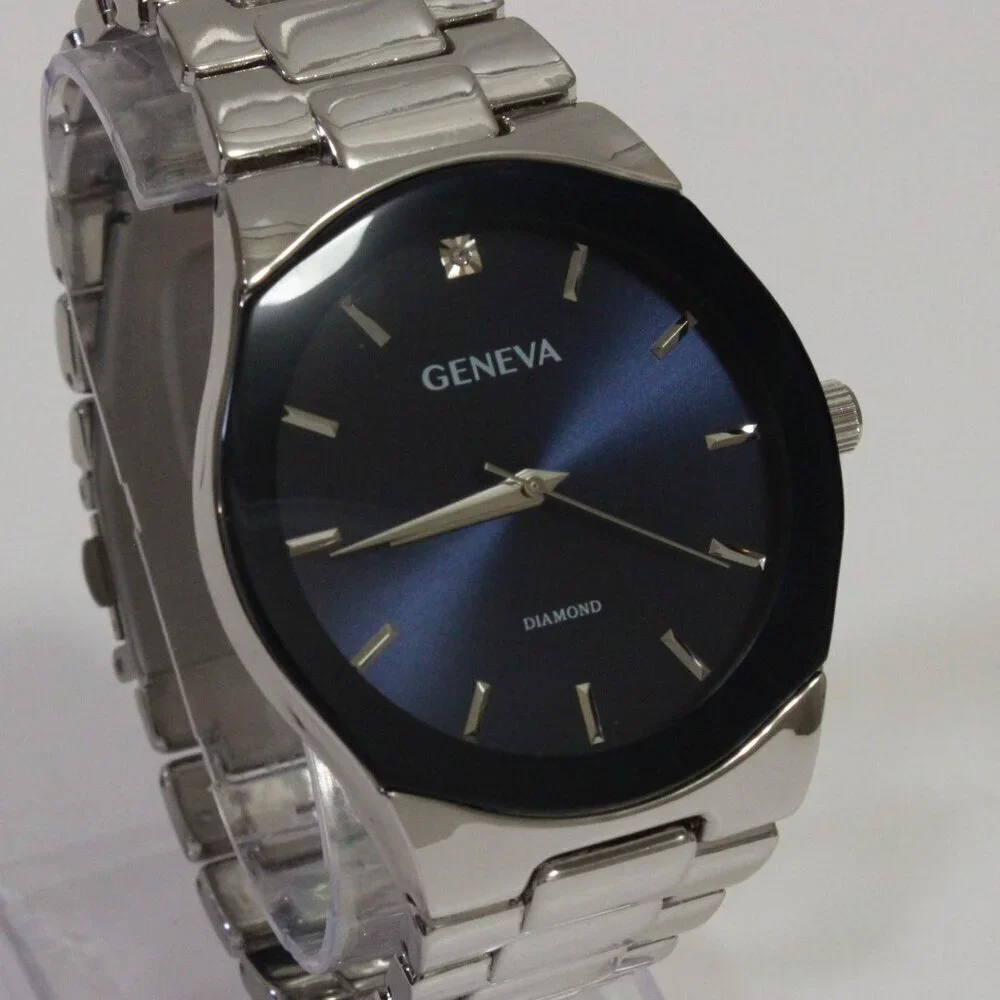 Geneva Men's Casual Quartz Watch Diamond At 12 Integrated Bracelet 42mm